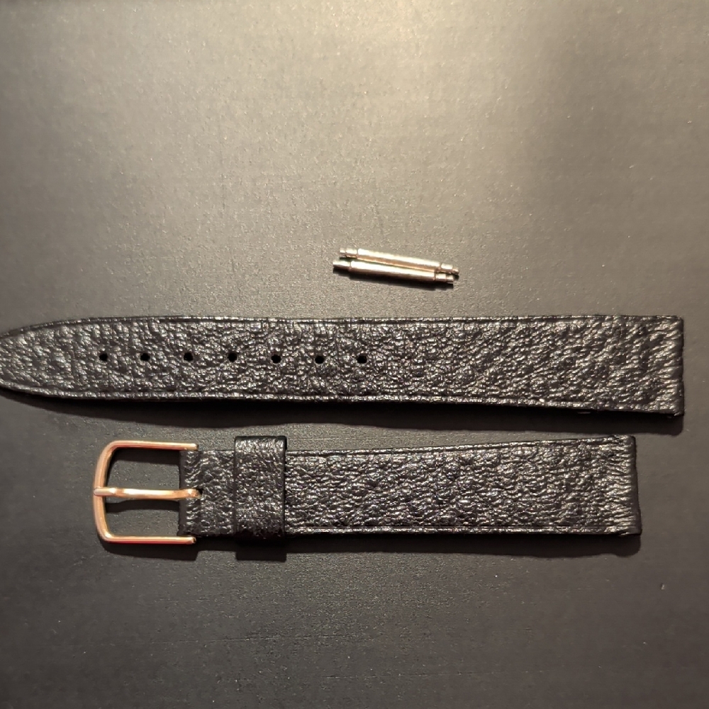 Black Leather Watch Strap with Gold Buckle